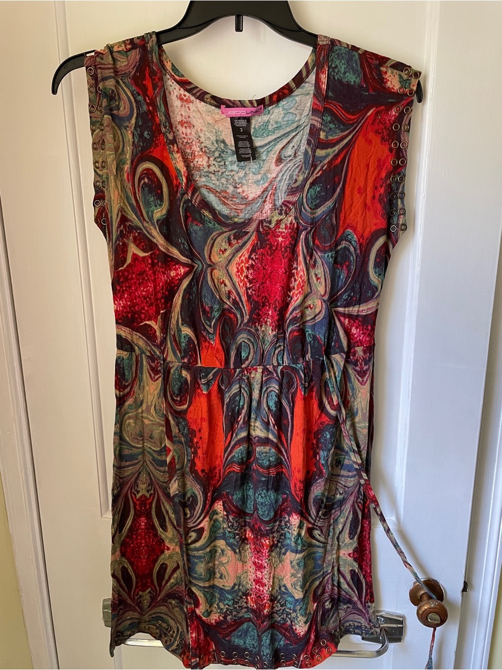 Custo Barcelona Abstract Swirl Sleeveless Tunic in Red, Teal & Black